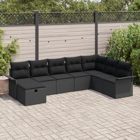 Conjunto de Sofás de Jardim de 8 Peças com Almofadas Preto Vime PE