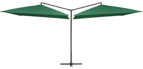Guarda-sol duplo com mastro de aço 250x250 cm verde