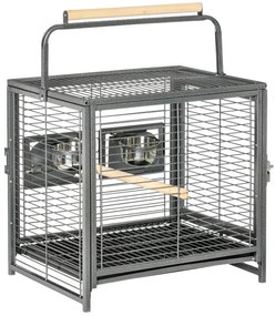 PawHut Gaiola para Pássaros Portátil com 2 Poleiros de Madeira Comedouros de Aço Inoxidável e Bandeja Amovível 48x38x47,8 cm Preto