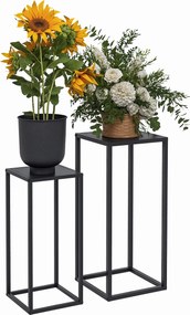 Conjunto de 2 suportes para vasos de flores encaixáveis, com 2 alturas diferentes (58,5 e 65 cm) - aço preto