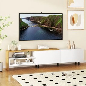 Móvel de TV 181 x 31 x 41 cm moderno com prateleiras de armazenamento Branco e Natural