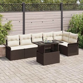 vidaXL Conjunto de Sofás de Jardim de 7 Peças com Almofadas Castanho Rattan PE