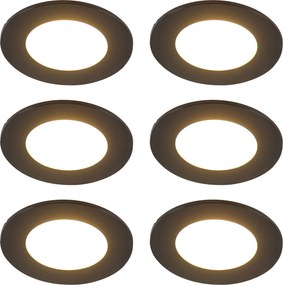 Conjunto de 6 Focos Embutidos Modernos Preto incl. LED Regulável em 3 Etapas IP65 - Blanca
