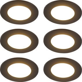 Conjunto de 6 focos embutidos modernos pretos com LED regulável em 3 níveis IP65 - Blanca