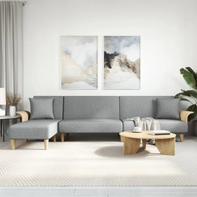 Sofá-cama em forma de L 279x140x70 cm tecido cinzento-claro