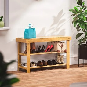 Banco para sapatos em madeira de acácia 90 x 33 x 46 cm Castanho