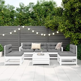 6 pcs conjunto sofás de jardim madeira de pinho maciça branco
