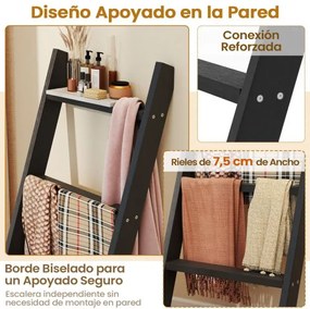 Suporte toalhas em forma escada de 4 níveis  50 × 7,5 × 137 cm Preto