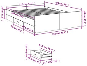 Estrutura cama c/ gavetas 120x190cm derivados de madeira branco