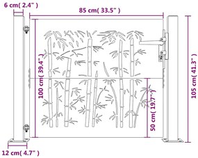 Portão de jardim 105x105 cm aço corten design bambu