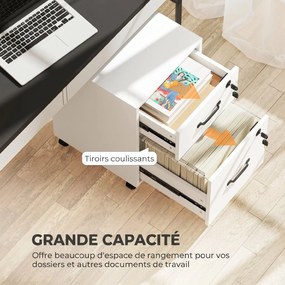 Bloco Gavetas de Arrumação de Escritório Móvel com 2 Gavetas, 40 x 40 x 54,1 cm, Formato Compacto, Branco
