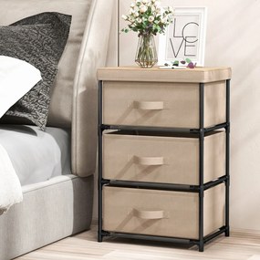 Conjunto 2 mesas de cabeçeira de tecido 40 cm x 30 cm x 62 cm com 3 gavetas Estrutura metálica para quarto Café