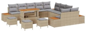 Conjunto de Sofá de Jardim vidaXL com 14 Peças e Almofadas Bege em Rat