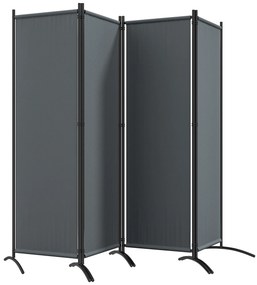 Biombo Separador de Ambientes de 4 Painéis Biombo Dobrável 221x172 cm com Pés Largos para Terraço Pátio Jardim Cinza Escuro