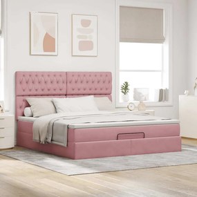Estrutura de cama otomana com colchões 180x200 cm veludo rosa