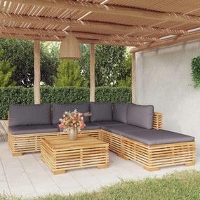 6 pcs conjunto lounge jardim c/ almofadões madeira teca maciça