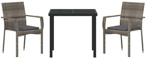 Conjunto de Cadeiras de Jardim Cinza com almofada 3 pcs Cinzeto