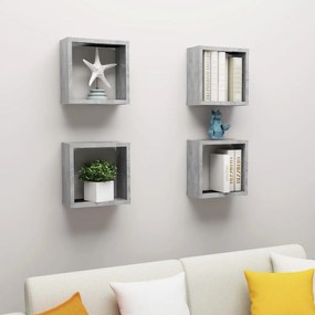 vidaXL Prateleiras parede forma de cubo 4 pcs 30x15x30cm cinza cimento