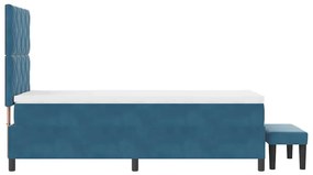 Cama Box Spring com Colchão &amp; Banco Azul Escuro 90x190 cm Veludo