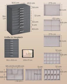 Caixa de joias com 8 compartimentos, com espelho grande