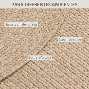 Tapete Oval para Sala de Estar 170x120 cm Tapete Lavável à Máquina Tecido à Mão Estilo Rústico Bege