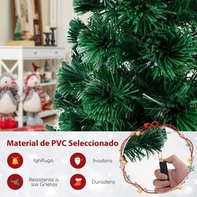 Árvore de Natal de fibra ótica artificial de 180 cm pré-iluminada com luzes de corda ajustáveis em base metálica colorida Verde