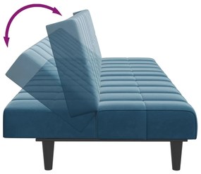 Sofá-cama 2 lugares c/ apoio de pés veludo azul