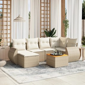 7 pcs conjunto de sofás p/ jardim com almofadões vime PE bege