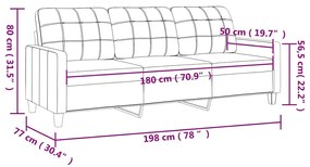 Sofá de 3 lugares 180 cm couro artificial cor cappuccino