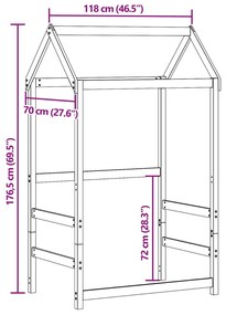 Telhado de cama infantil 118x70x176,5 cm pinho maciço branco