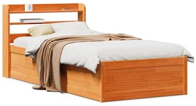 vidaXL Estrutura cama c/ cabeceira 90x190 cm pinho maciço castanho-mel
