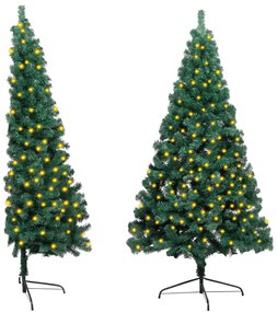 3077394 vidaXL Meia árvore de Natal artificial LED e suporte 210 cm PVC verde