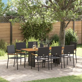 Conjunto de Jantar de Jardim vidaXL 9 Peças Preto Poliratan