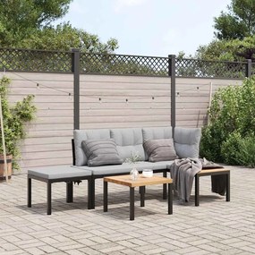 vidaXL Bancos de jardim com almofadões 3 pcs aço revestido a pó preto