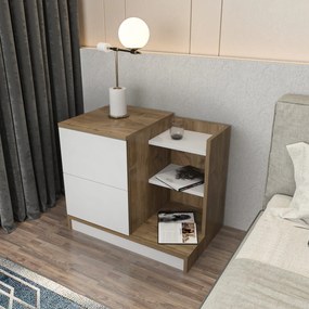 Mesa de Cabeceira Rena – Branco e Nogueira – 72x45x60 cm