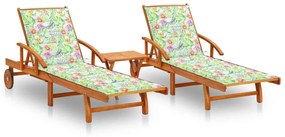 vidaXL Espreguiçadeiras com mesa e almofadões 2 pcs acácia maciça