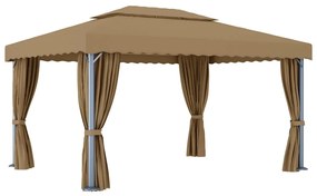 Gazebo com cortina 4x3 m alumínio cinzento-acastanhado