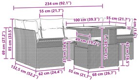 Conjunto de Sofá de Jardim de 7 Peças com Almofadas Cinza Rattan Polié