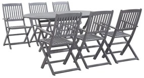 7 pcs conjunto de jantar jardim madeira acácia maciça cinzento