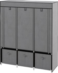 Guarda Roupa dobrável em tecido com 5 prateleiras, 2 varões e 3 gavetas em tecido 125 C x 43 L x 162,5 A cm Cinzento