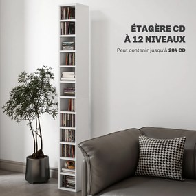 Organizador para CDs e DVDs com 12 compartimentos, capacidade máxima de 204 CDs, 21 x 20 x 175 cm, branco