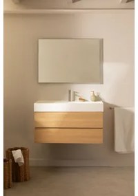 Conjunto De Móvel De Casa De Banho Em Madeira E Chapa De Freixo Com Lavatório Integrado Ona Madeira Natural & Led Retangular - Sklum