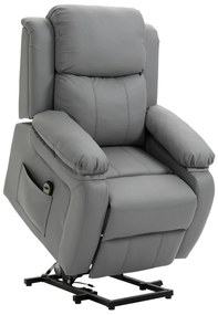 HOMCOM Poltrona Relax Levanta Pessoas com Controle Remoto Reclinação Elétrica de 160° Apoio para os Pés Encosto Estofado em PU e Bolsos Laterais 76x90x105cm Cinza