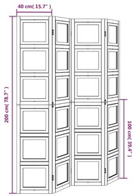Biombo com 4 painéis madeira de paulownia maciça branco