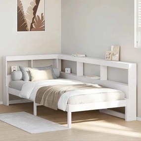 vidaXL Cama com estante sem colchão 90x200 cm pinho maciço branco