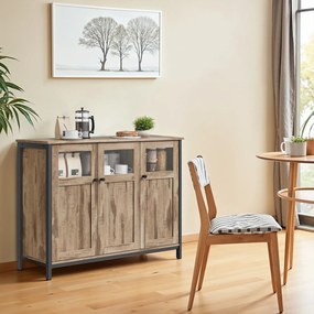 Aparador, armário cozinha com portas com vidro 35 x 100 x 75 cm castanho-camelo-preto