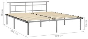 Estrutura de cama metal 200x200 cm cinzento