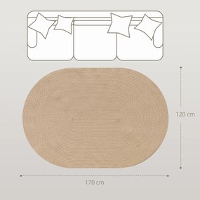 Tapete Oval para Sala de Estar 170x120 cm Tapete Lavável à Máquina Tecido à Mão Estilo Rústico Bege