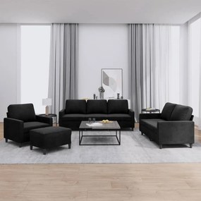 4 pcs conjunto de sofás com almofadões veludo preto