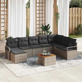 Conjunto de Sofás de Jardim vidaXL de 9 Peças com Almofadas Cinza Rattan Poliéster Acácia